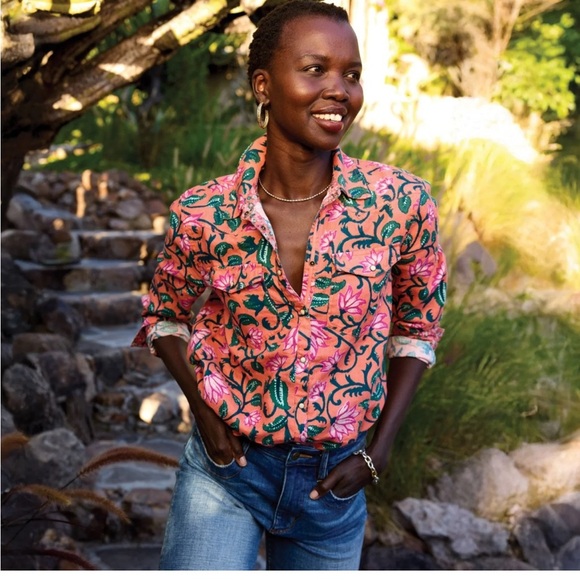 Sundance Tops - New Sundance Willow Linen Floral Shirt coral